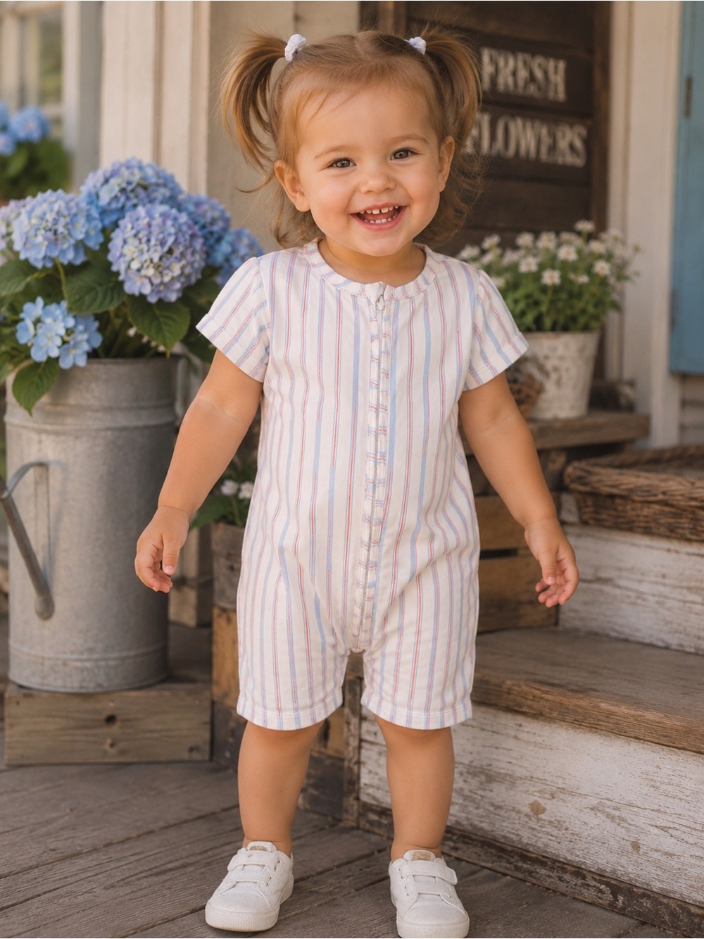 Posh Peanut Maverick Stripe Short Sleeve Bamboo Romper 2T